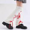Women's Punk Star Pattern Knitted Leg Warmers with Ribbon Bows Flared Boot Covers Knee Length Socks Japanese Streetwear