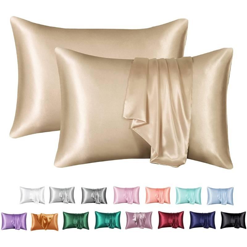 Luxurious Solid Color Satin Pillow Cases Set High Quality Soft Hypoallergenic Fabric