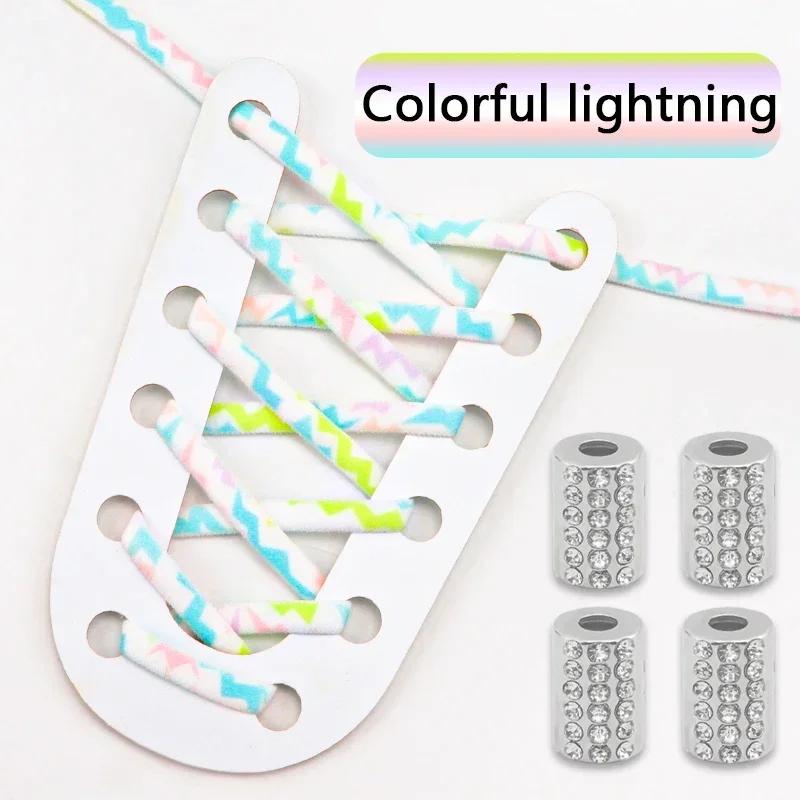 Elastic Round Printed Shoe Laces Diamond Metal Buckle No Tie Shoelaces Without Ties Shoelace for Sneakers Woman Man Shoestrings