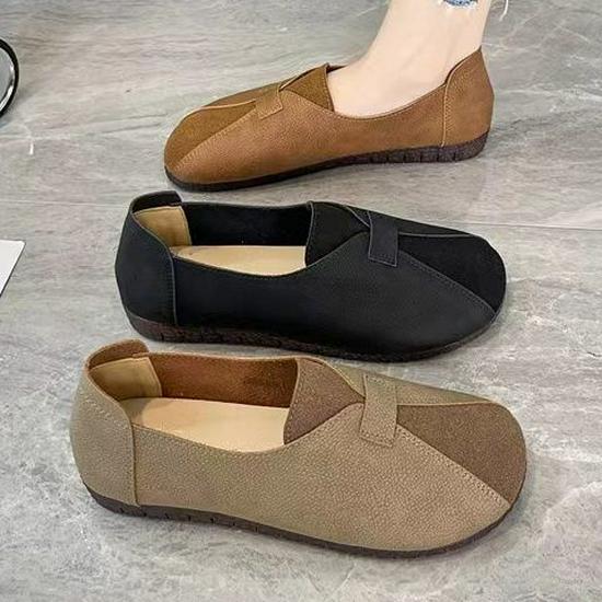 2025 Soft-Soled Flats: New Spring/Autumn Wide Leather Comfort Shoes in Black & Orange with Kitten Heels