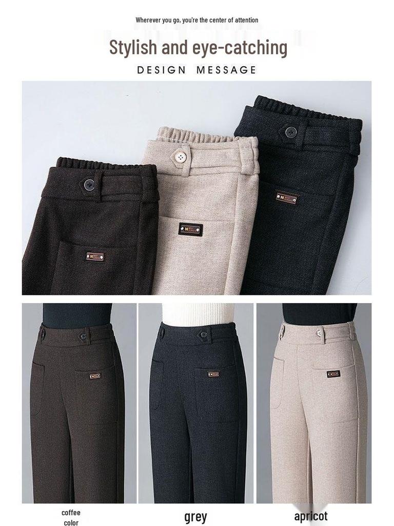 Woolen Flannel High-Waisted Wide-Leg Women's Pants - Thick, Warm, Casual Drape for Autumn/Winter