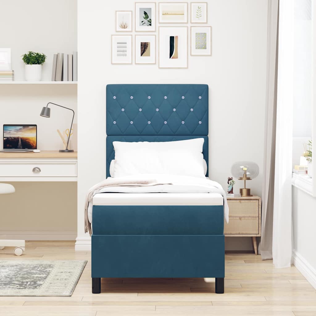 Box Spring Bed with Mattress Dark Blue 80 x 200 cm Velvet