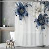 Blau-Weißes Lilien Duschvorhang 1 Stück Mit 12 Ösen Polyester 2D Flachdruck 70,8 x 70,8 Zoll Luxus Blumiges Badezimmer Dekor Mit