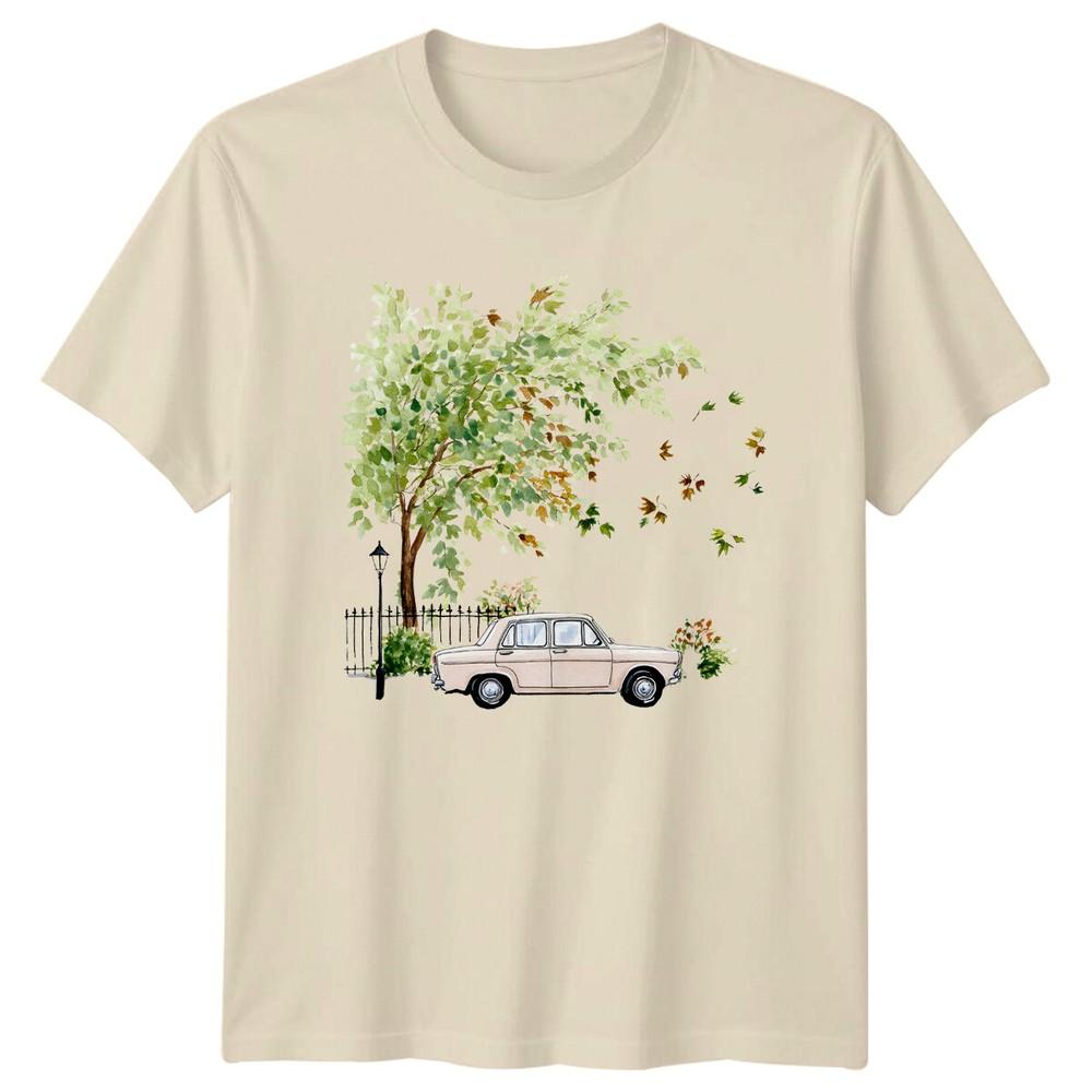 Classic Car Tree Scene Ladies TShirt Unisexs Graphic Tee Unisex Top