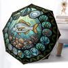 Ocean Life Glass Pattern Umbrella, Portable and Foldable Design, 8 Ribs, a Casual Accessory for Halloween, Christmas, and Birthday Gifts.