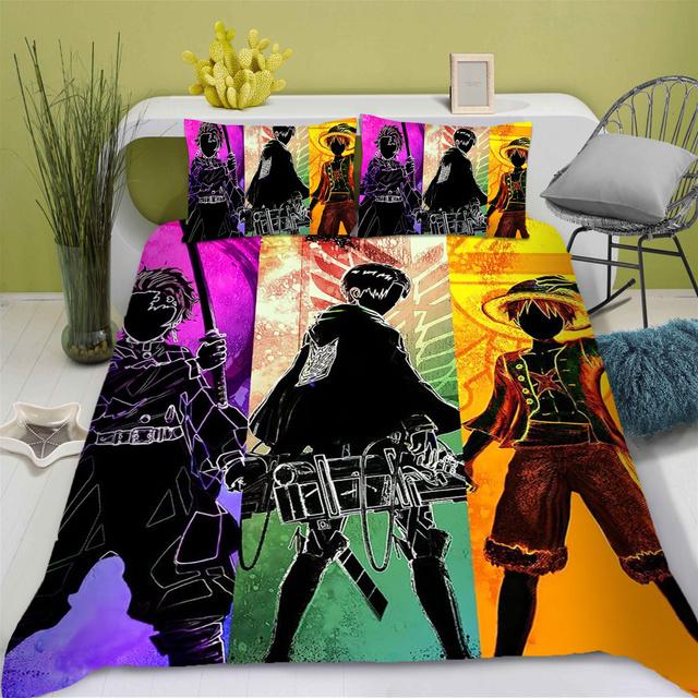One-Piece Anime Duvet Cover Set Printed Nika Luffy Gear Cartoon Twin Size Bedding 3-pieces Set Home Decor Gifts