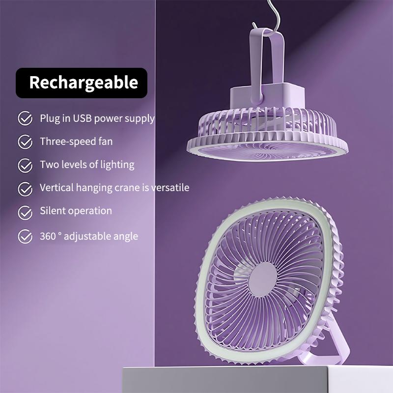 Desk Fan Portable USB Rechargeable Fan 180° Tilt Folding Personal Fan Wall Mounted Hanging Fan With Night Light Desktop Fan