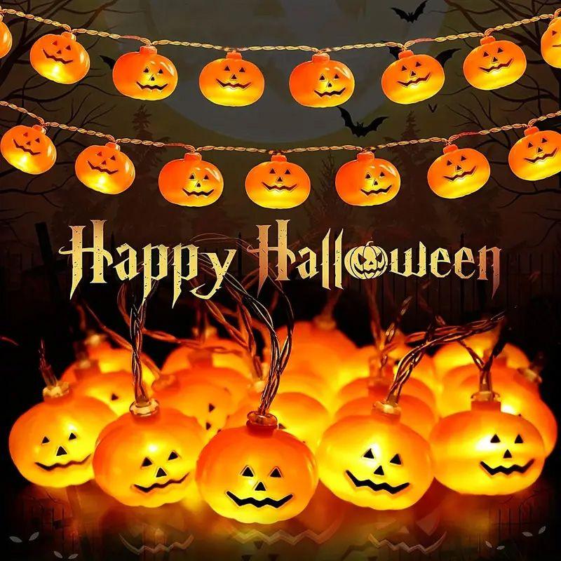 Halloween LED 10/20 LED 3D Gresskar Lyslenke Batteridrevet Dekorative Lyslenker for Happy Halloween Fest Hjem Atmosfære Dekorasjon