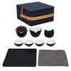 Ceramic Kungfu Tea Set Black Portable Travel Tea Set with Tea Pot Tea Cups Blue Bag for Office Picnic Home Business Trip