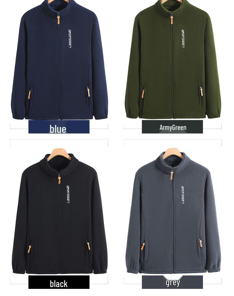 Herrfleecejacka med dubbelsida: Höst/Vinter Polarfleece Vindjacka & Tjock Sammet Kofta.