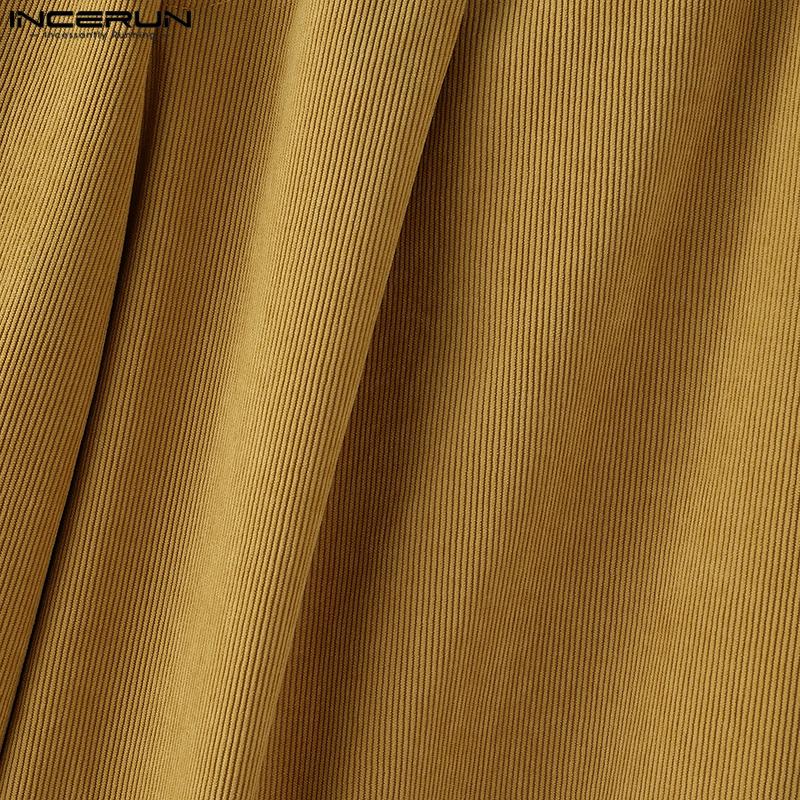 INCERUN Autumn Spring Men Zipper Waist Casual Corduroy Long Trousers Wide Legs Pants