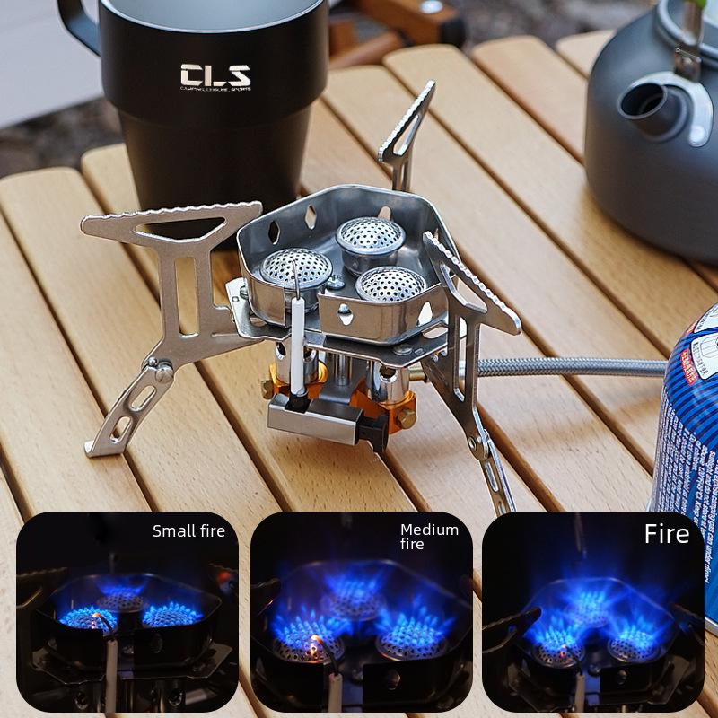 Menghuo Windproof Portable Three-Burner Camping Stove for Outdoor and Self-Driving Adventures