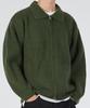 GLW Two-Way Heavy Ribbed Collar Knit Zip-Up Khaki