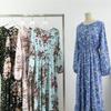 Spring Autumn Women Chiffon Dresses Casual Floral Printed Bark Crinkling Long Dresses O-neck Long Sleeve Loose Muslim Maxi Dress