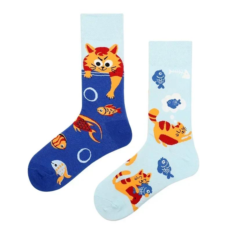Original Design AB Mandarin Duck Asymmetric Socks Ins Street Cartoon Creative Animal and Plant Fruit Fashion Sports Cotton Socks