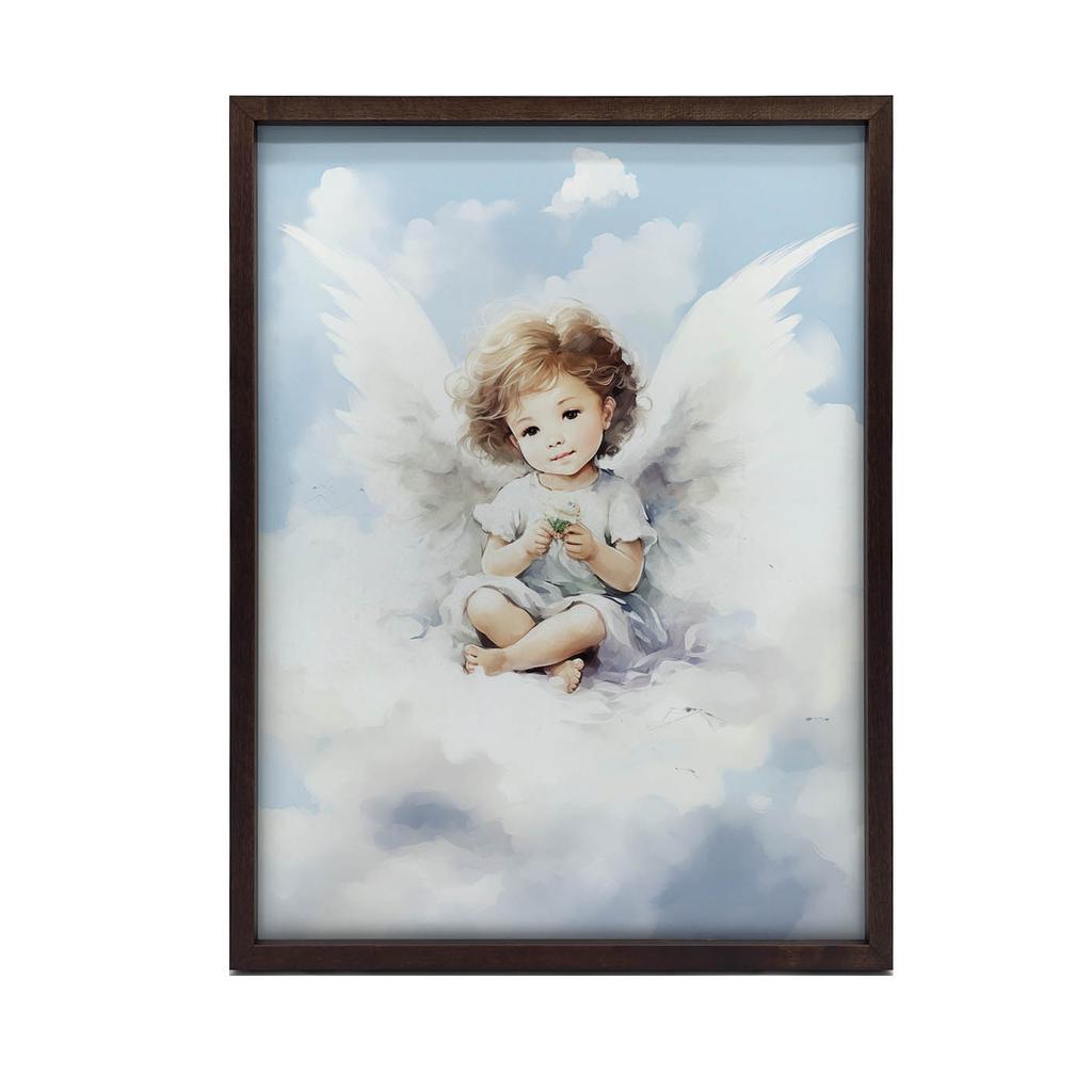 Charming Little Angel On a Cloud Charming Little Angel On a Cloud, 50X70 Cm, Light Oak Wooden Frame, Matte Paper 230 Gsm