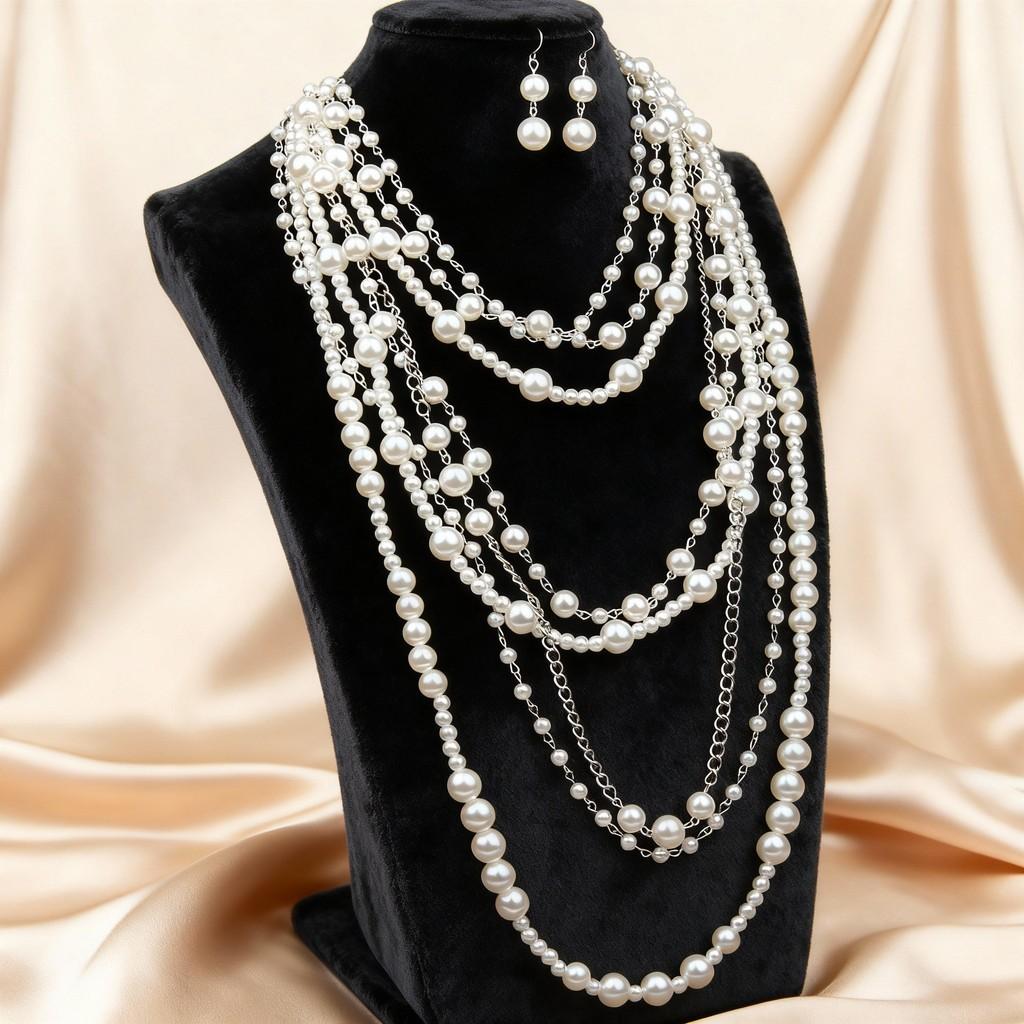 Fashionable Womens Pearl Necklace And Earring Collection With Multilayer Design For Office And Casual Wear