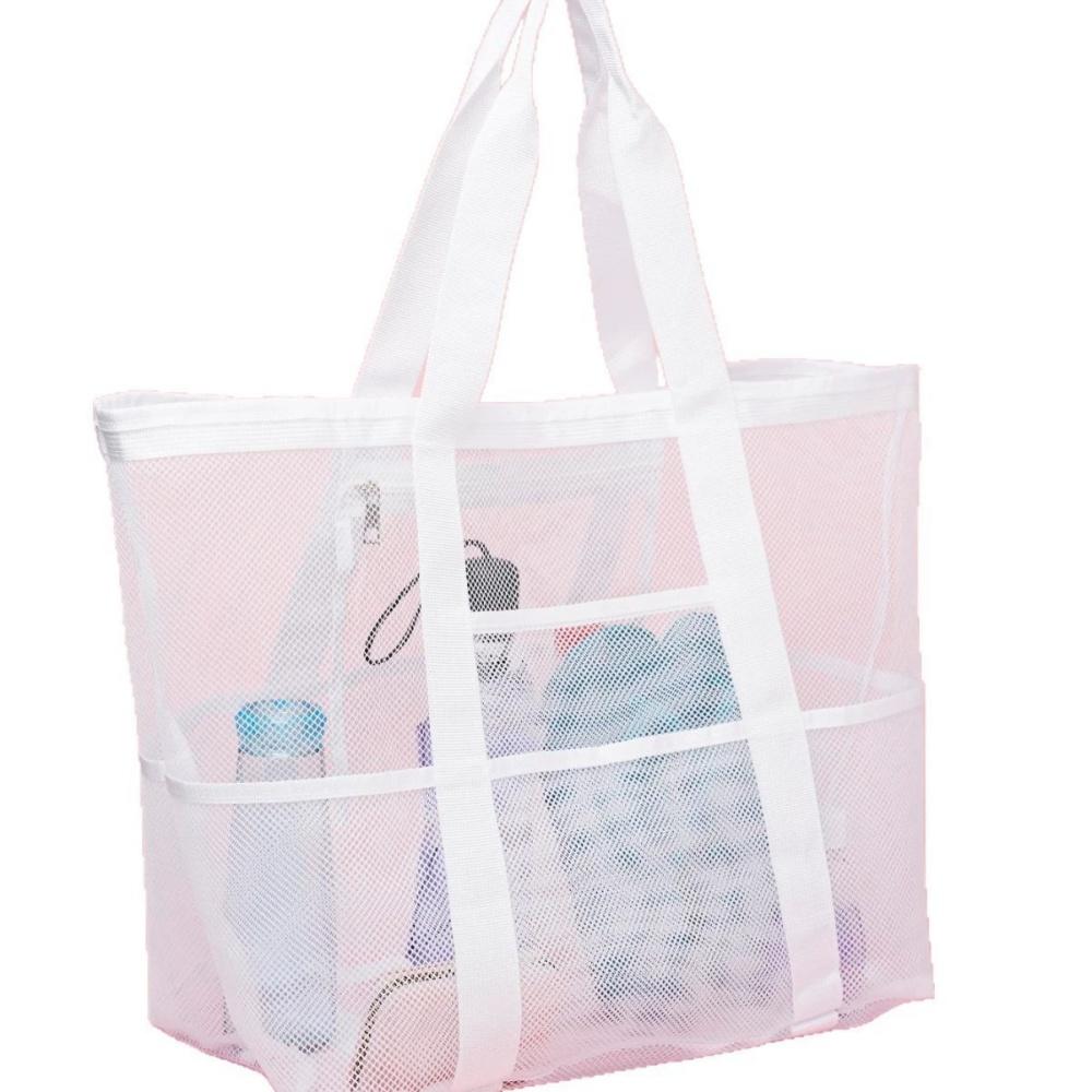 Borsa da Spiaggia Multifunzione in Rete Borsa Tote Portatile per Cosmetici con 9 Tasche Borsa da Viaggio per Asciugamano Articoli da Toeletta Organizzatore