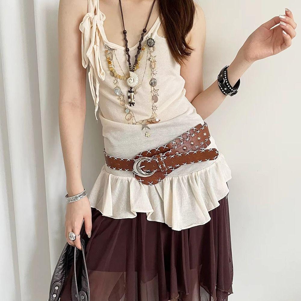 Korean Women's Belt Coffee Dress Jeans Belt Fashionable Wide Waist Belt  Streetwear