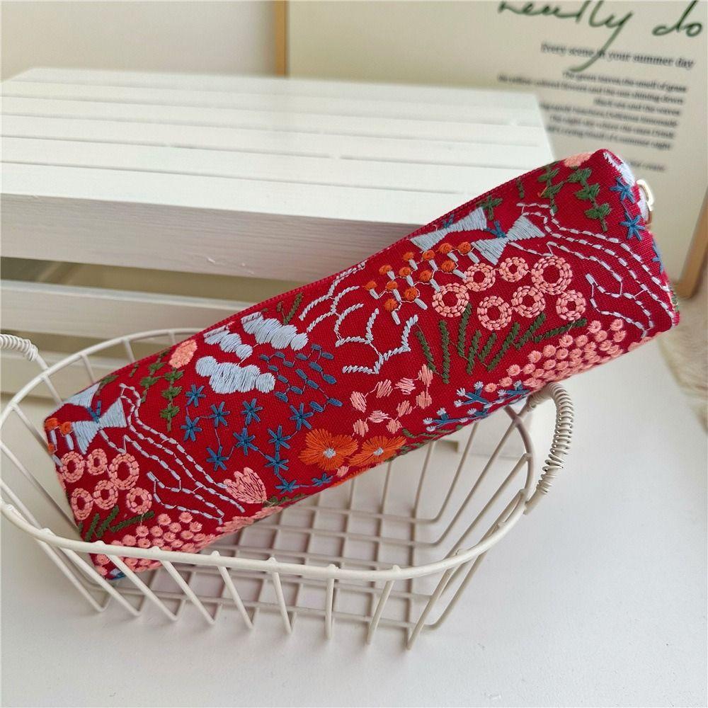 Floral Embroidered Pencil Case Flower Cloth Stationery Bag Korean Style Pen Bag  Stationery Holder