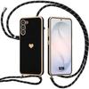 Coque Pour Samsung Galaxy S26, Protection Silicone Slim Antichoc Motif Cœur Avec Bandoulière Noire