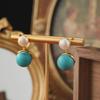 Sterling Silver Freshwater Pearl and Turquoise Retro Earrings - Unique Autumn/Winter Design