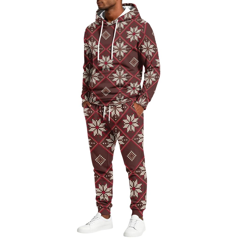 Men's Christmas Print Hoodie and Sweatpants Set, Lightweight Casual Two Piece Outfit with Straight Leg Pants