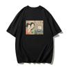 2025 Summer Ukiyo-e Style Women Shouting Cat Japanese Ins Style Short Sleeve T-shirt Loose Casual Cotton Base Shirt Summer