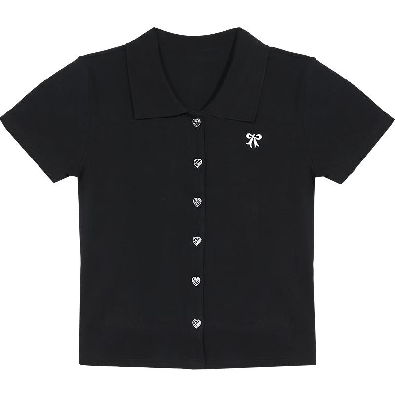 Betu Women s Summer Polo Neck Bow Embroidered T-shirt M