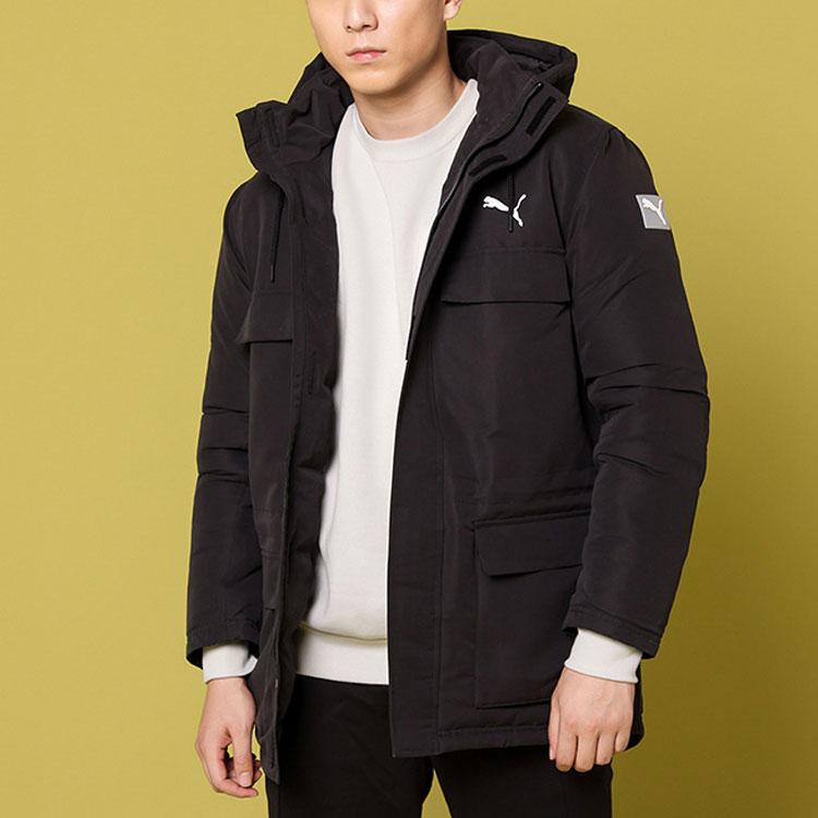 Puma Solid Color Logo Zip-Up Hooded Cotton Jacket Unisex Jackets Black 535054-01