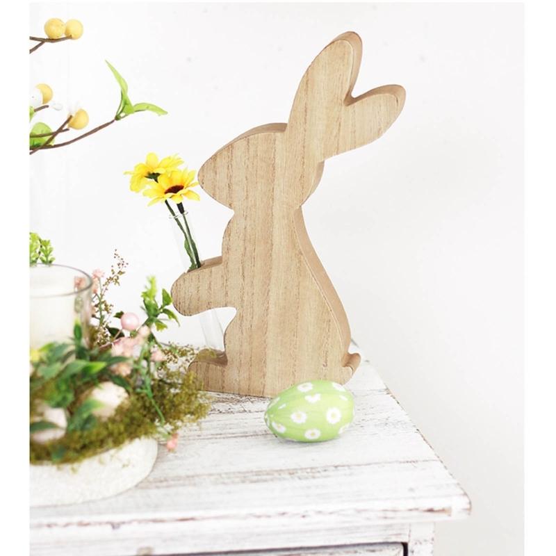 Delicate Easter Inspired Rabbit Shaped Flower Display Stand Handmade Wood Rabbit Ornament for Home and Office Decor