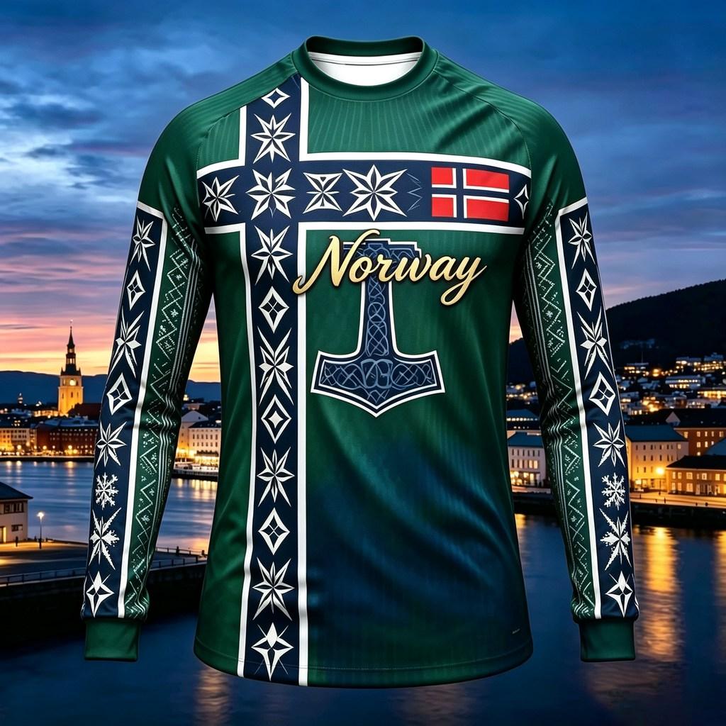 2026 Spring Autumn New Men Women Norway Long Sleeve Soccer Jersey, Euro Style Fashion Print Casual Tee