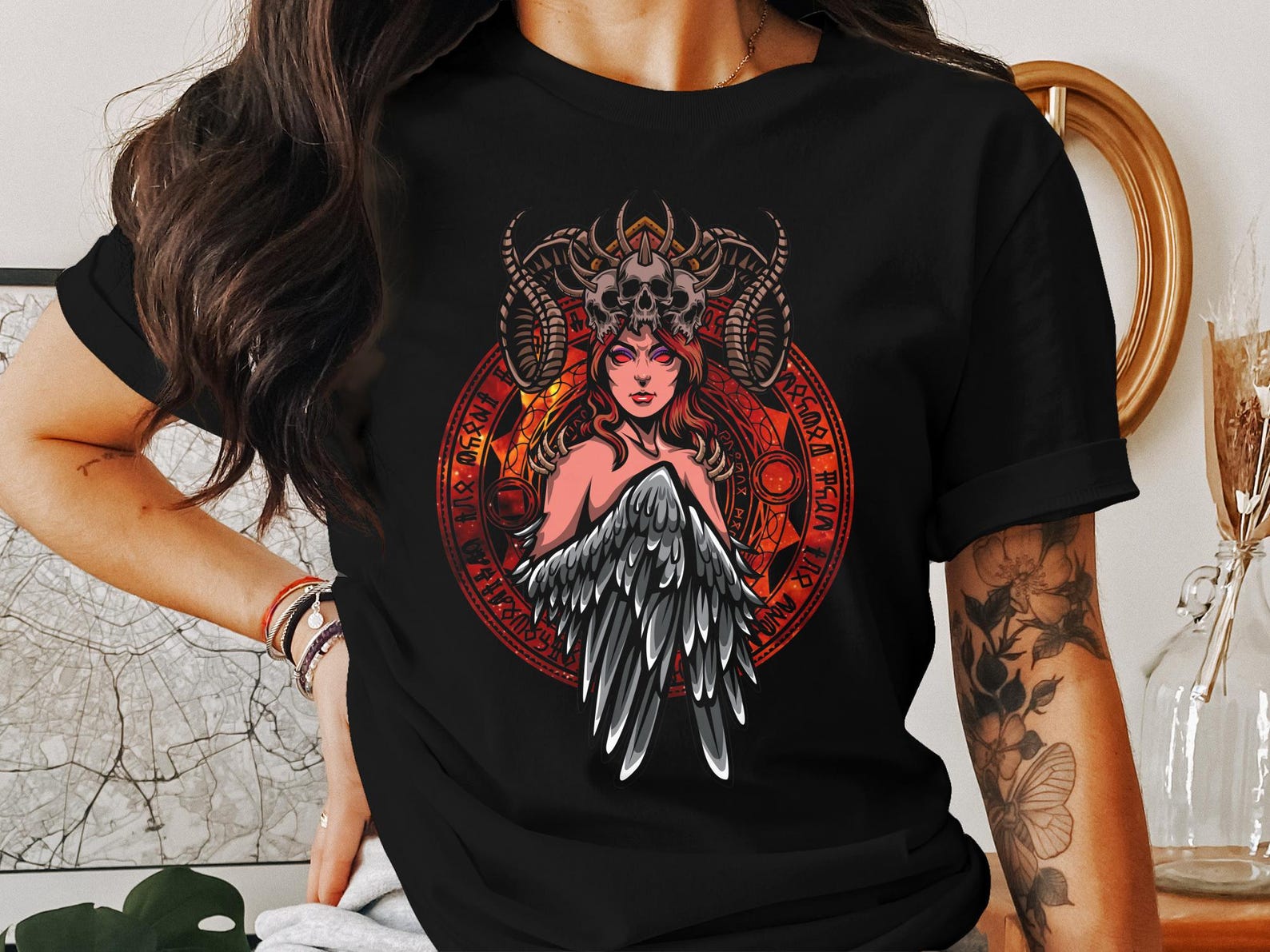 Dark Fantasy RPG T-Shirt, Winged Demon Artwork Tee, Tabletop Gaming Apparel, Roleplaying Fantasy Graphic, Goth Gamer Shirt S