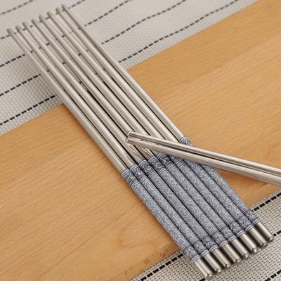 5 Pairs Food Stick Porcelain Pattern Anti-Slip Stylish Stainless Steel Chinese Food Chopsticks for Home