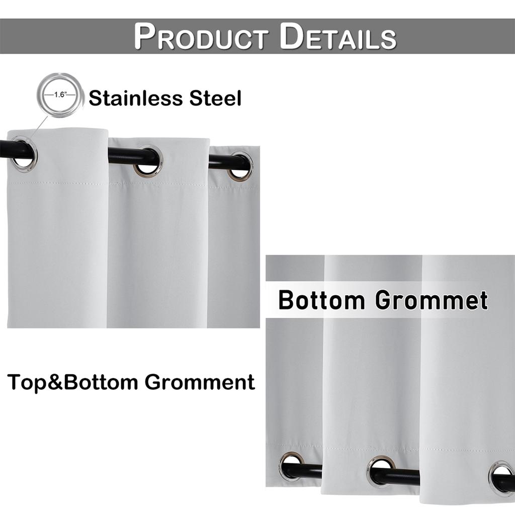 Patio Waterproof Outdoor Curtains Garden Lawn Windproof Top & Bottom Eyelets Thermal Insulated Curtains Blackout Window Drapes