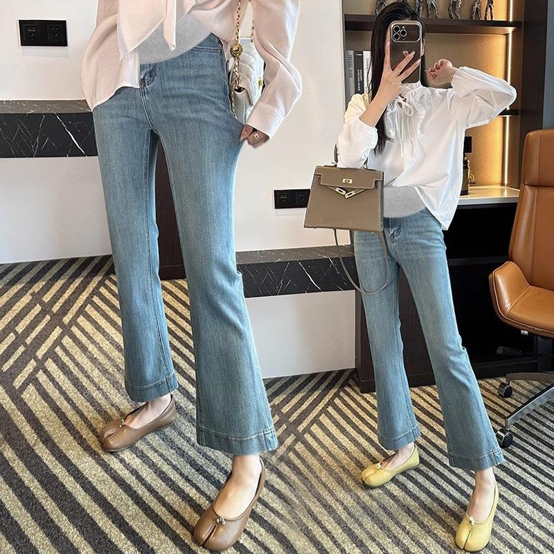 #Neue Umstandshose Schlaghose Herbstkleidung Hohe Elastizität Leicht Gezogen Einfache Jeans Bauchstützhose