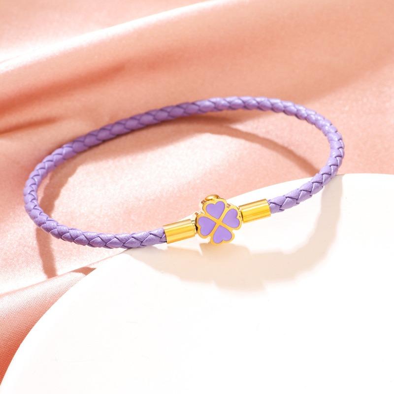 

Браслет-клевер на удачу для женщин, браслет из натуральной плетеной кожи, 6 цветов, украшение для вечеринки по случаю дня рождения, рождественские подарки фиолетовый
