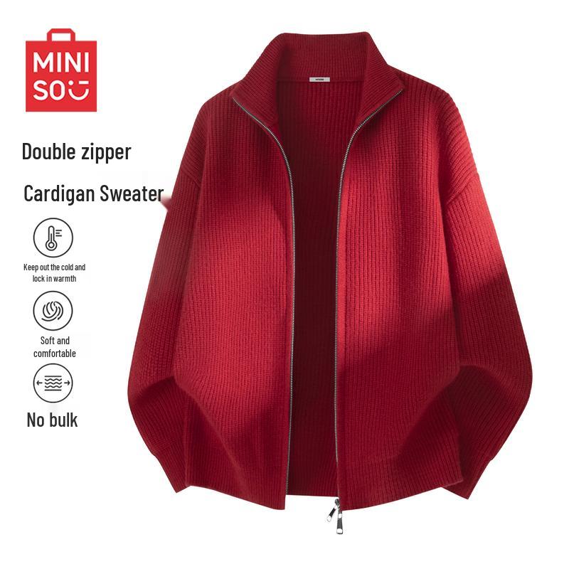 

MINISO Men s Double-Zip Knit Cardigan Sweater L