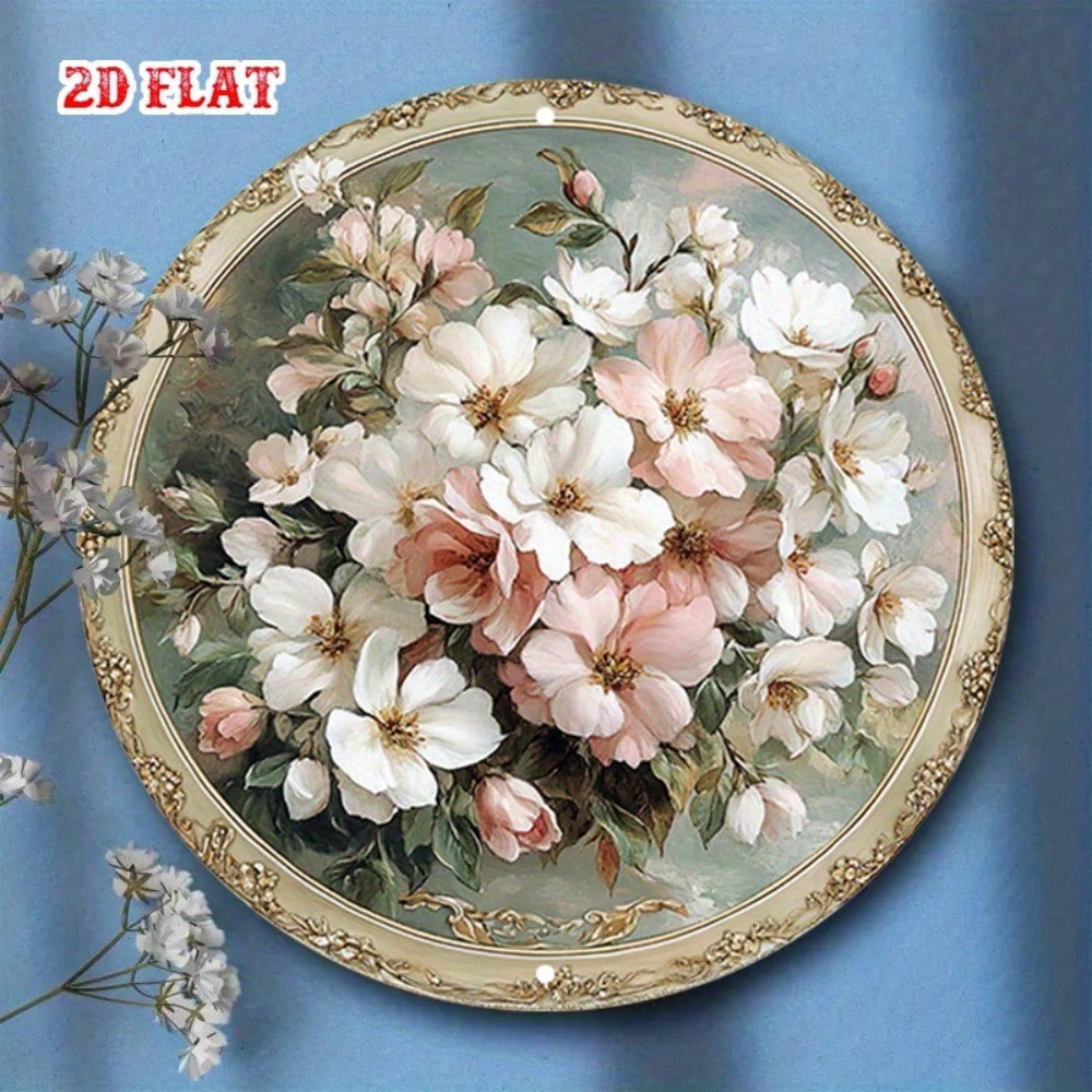 

Vintage Flower Metal Wall Art White Pink Round 2D Sign Home Decor 20x20 разноцветный