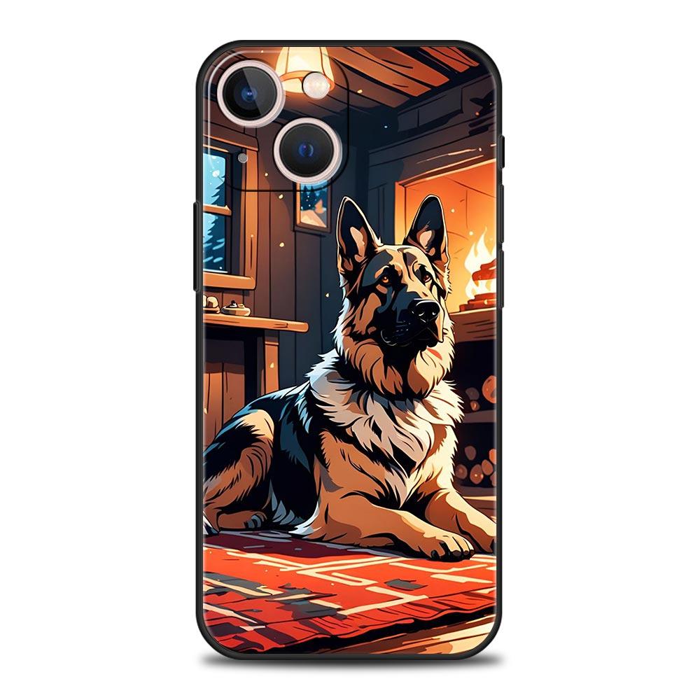 German Shepherd Dog Cartoon Phone Case For iPhone 17 16E 15 16 14 13 12 11 Pro Max 7 8 Plus Soft TPU Back Cover