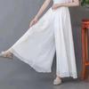 Women's Wide-Leg Chiffon Pants: Flowy, Elastic Waist, Long Cropped Skirt-Pants