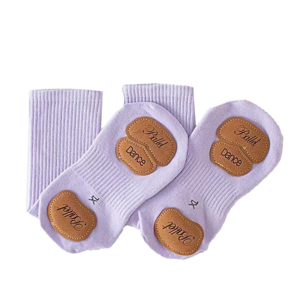 1 Pair Mid-Tube Dance Socks With Anti-Slip Wear-Resistant Sole Leather Sports Yoga Multi-Color Cotton Socks