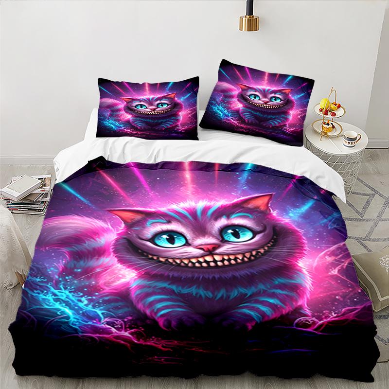 3PCS WonderlCat Fantasy Bedding set,Ideal For1pc Duvet Cover And 2pcs Pillowcases Perfect for Christmas gift,Ideal for Bedroom, Dormitory