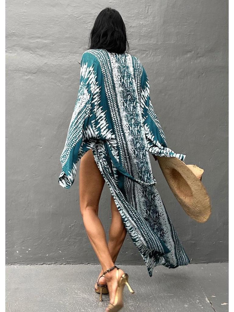 European-American Cotton Print Sun Protection Shirt & Bikini Cover-Up