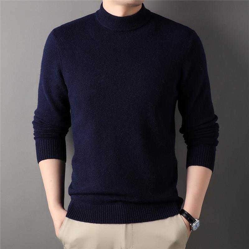 

2025 Men s Pure Wool High Neck Sweater - Warm, Skin-Friendly, Solid Color Knitwear for Autumn/Winter M темно-синього кольору