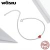 WOSTU Real 925 Sterling Silver Simple Red Heart Chain Bracelets Adjustable Lovely Links Birthday Jewelry Special Anniverary Gift