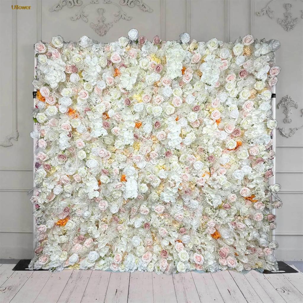 Uflower 5D White Pink Flower Wall Outdoor Wedding Backdrop Fabric Decorative Flowers Event Invitation Props Series