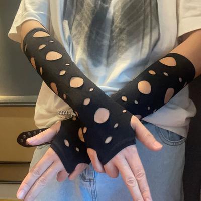 New Black Hollow Out Fingerless Gothic Gloves for Women Men Unisex Punk Arm Cuff Wear Gloves Cosplay Halloween Party Mitten
