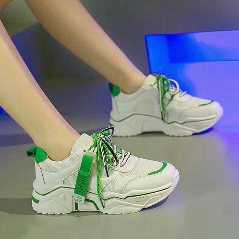 Dad's Shoes Women's Spring Breathable Mesh Thick Soled Sports White Shoes