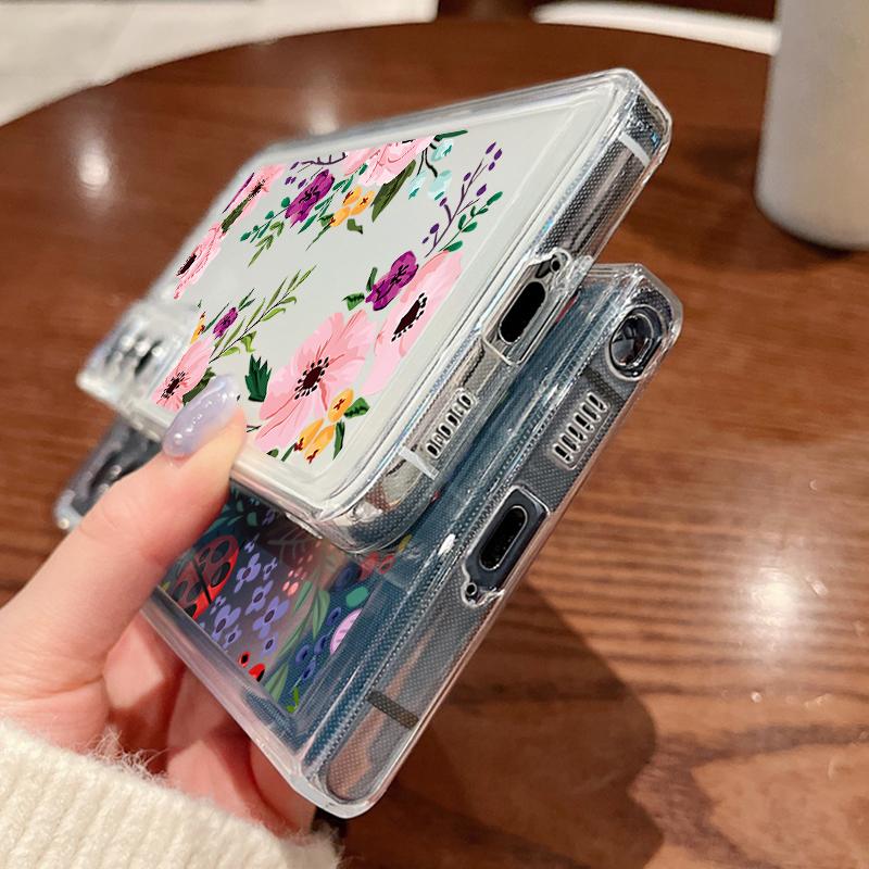 Flower Print Transparent Phone Case For Samsung Galaxy S25 S24 S22 Ultra S23 S24 FE A17 A56 A16 A36 A26 A55 A15 A25 A54 5G Shockproof Soft Back Cover